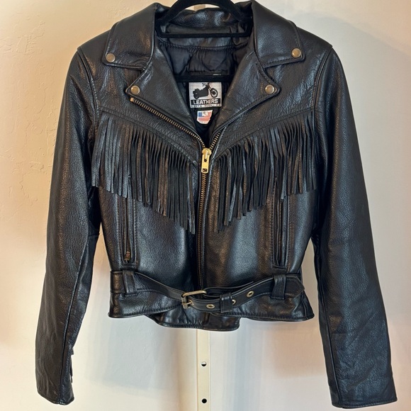 California Creations Leathers Jackets & Blazers - Vintage California Creations Leathers Fringe Belted Zip Front Motorcycle Jacket